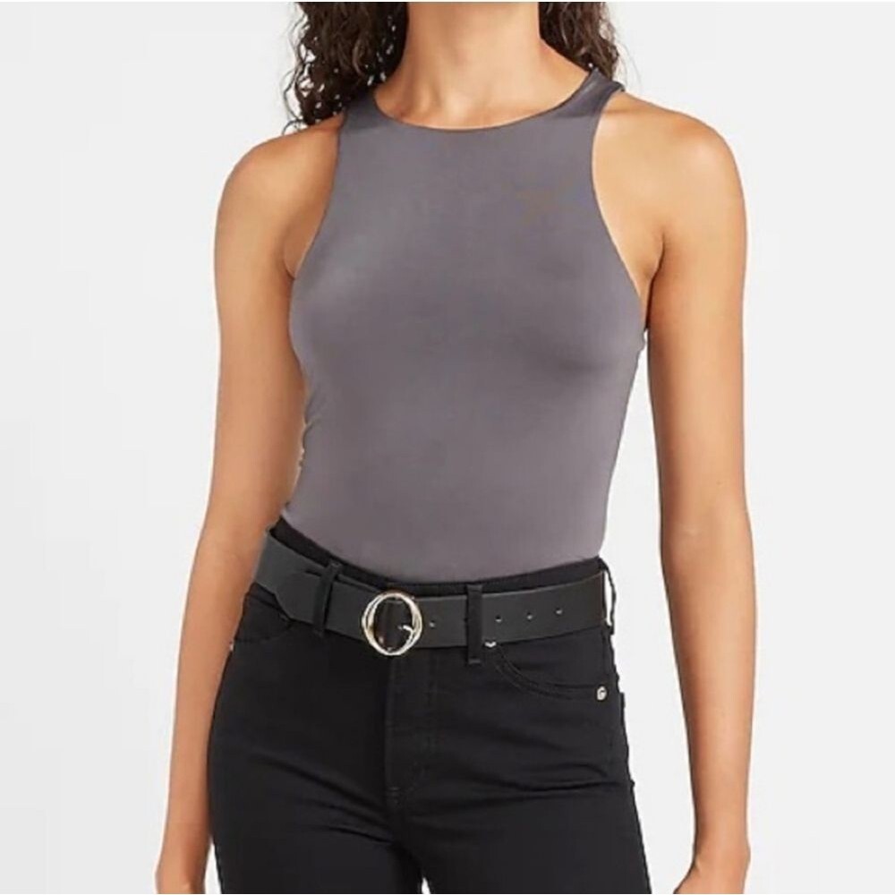 Express Body Contour High Neck Gray Stretch One Piece Body Suit Size Medium